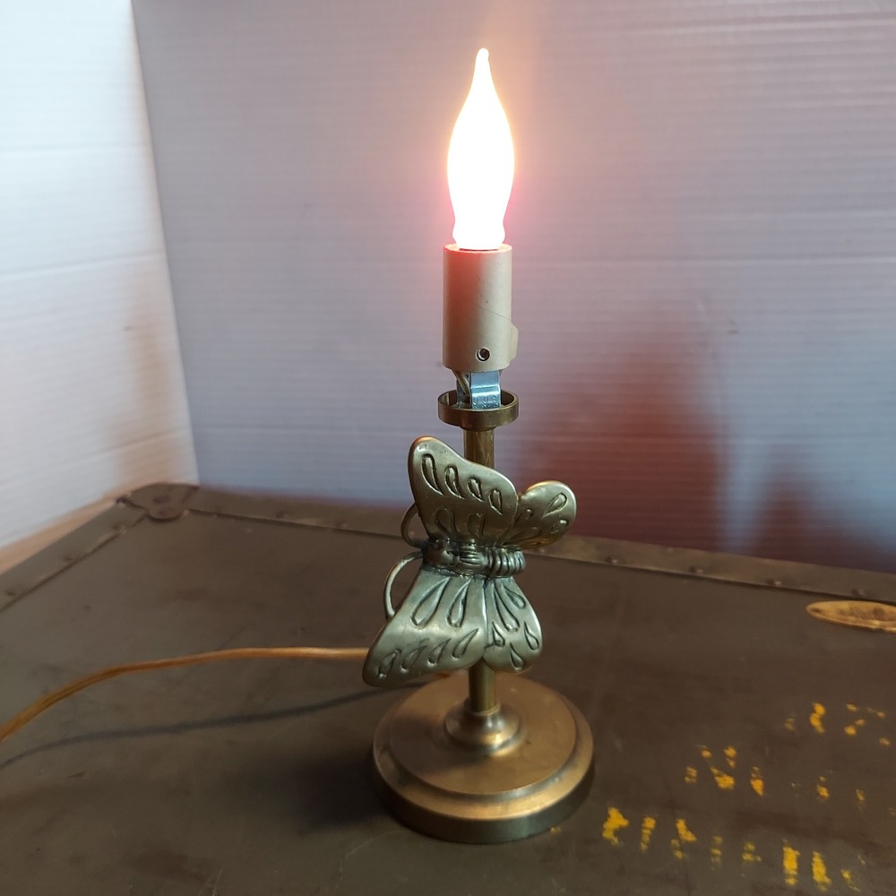 Vintage Solid Brass Butterfly Candlestick Accent Lamp Taiwan 7.5x3